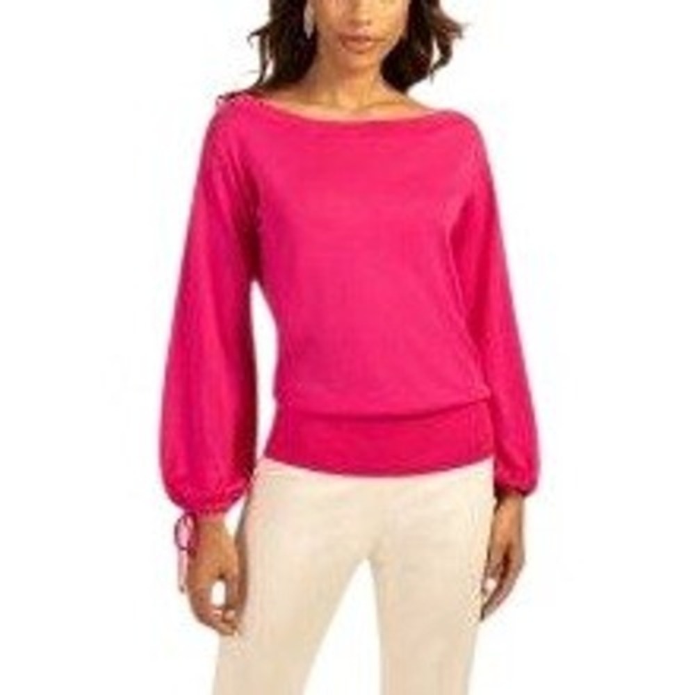 Trina Turk Pink Zsa Zsa Pullover Merino Wool Balloon Sleeve Sweater XL Vibrant
